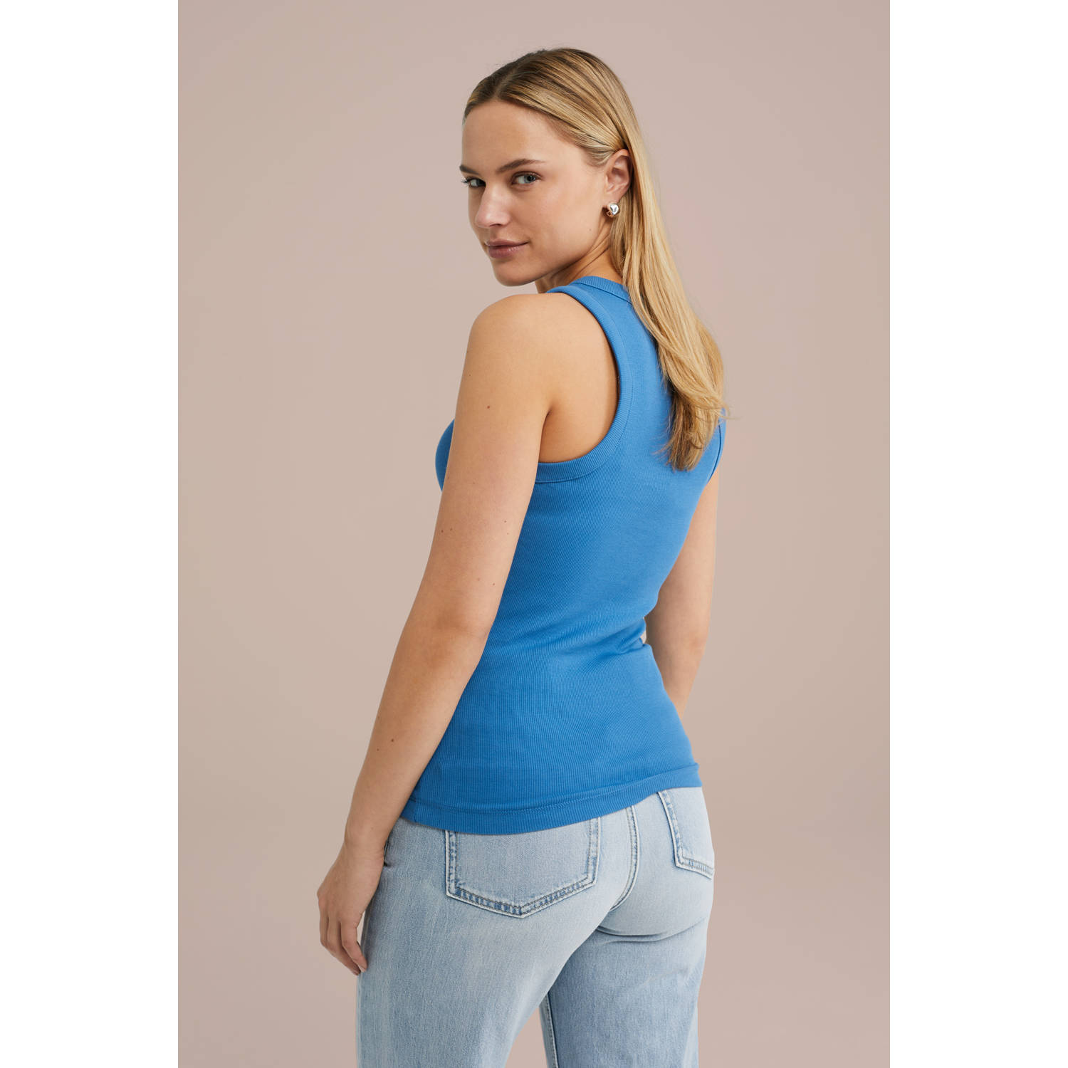 WE Fashion haltertop blauw rib gebreid