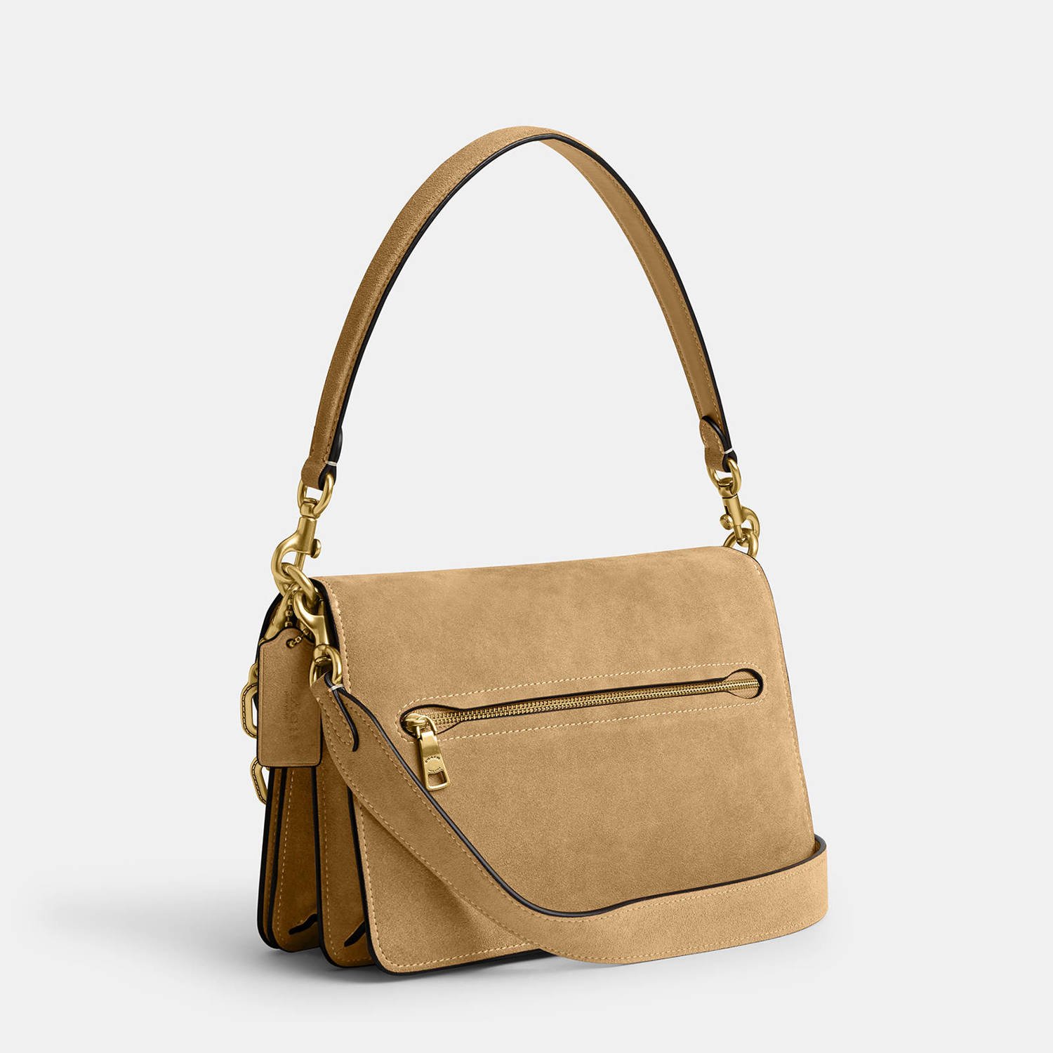 Coach suede schoudertas Chain Tabby zand