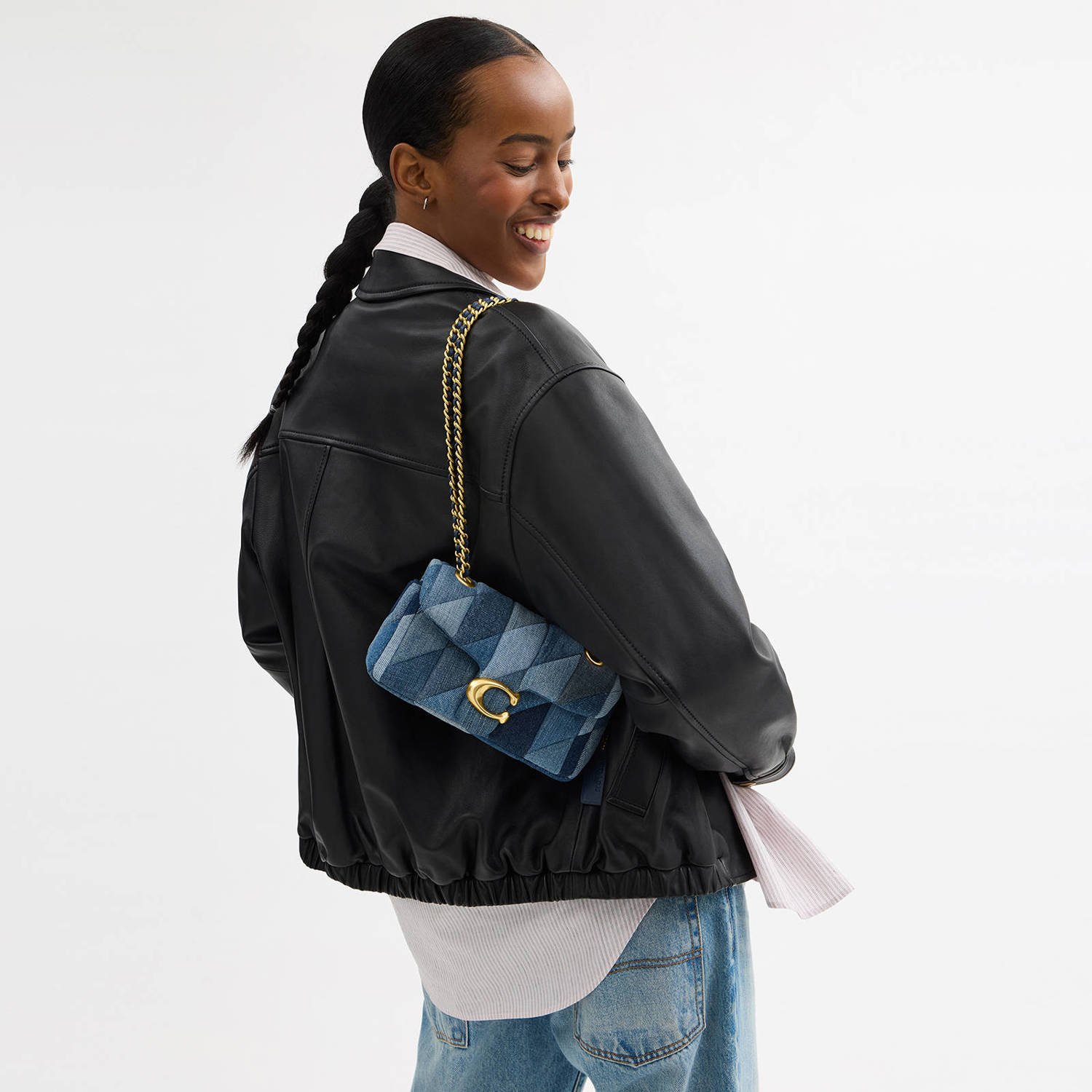 Coach doorgestikte denim schoudertas Tabby 20 blauw