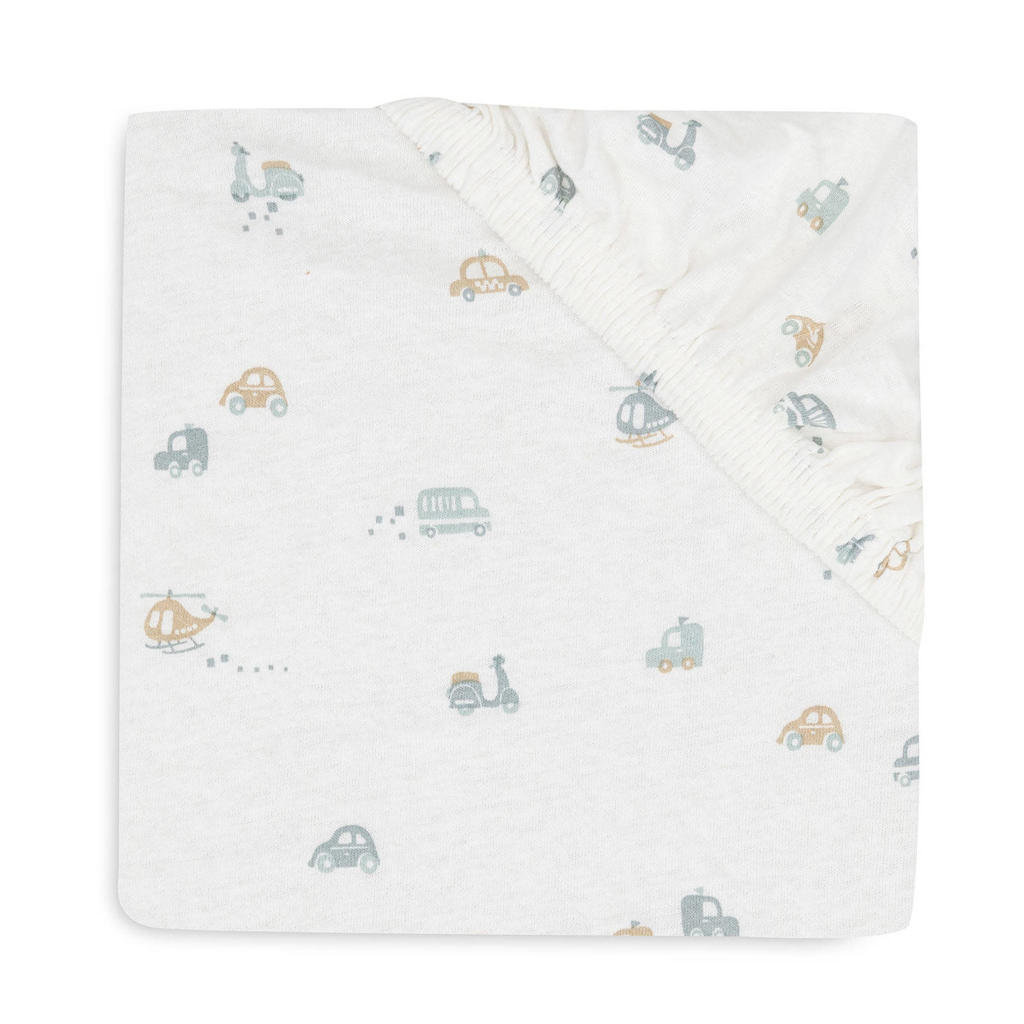 Jollein jersey hoeslaken ledikant On The Go offwhite/blauw/beige