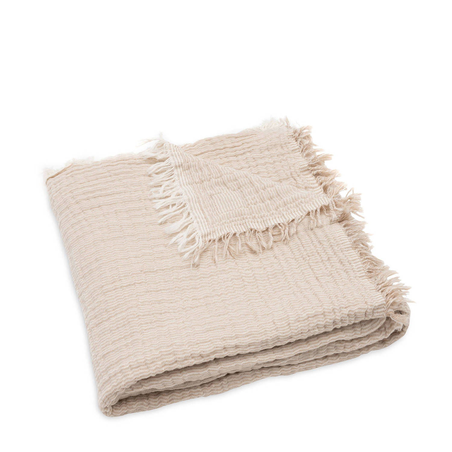 Jollein ledikantdeken Fringe Stripe Biscuit Ivory