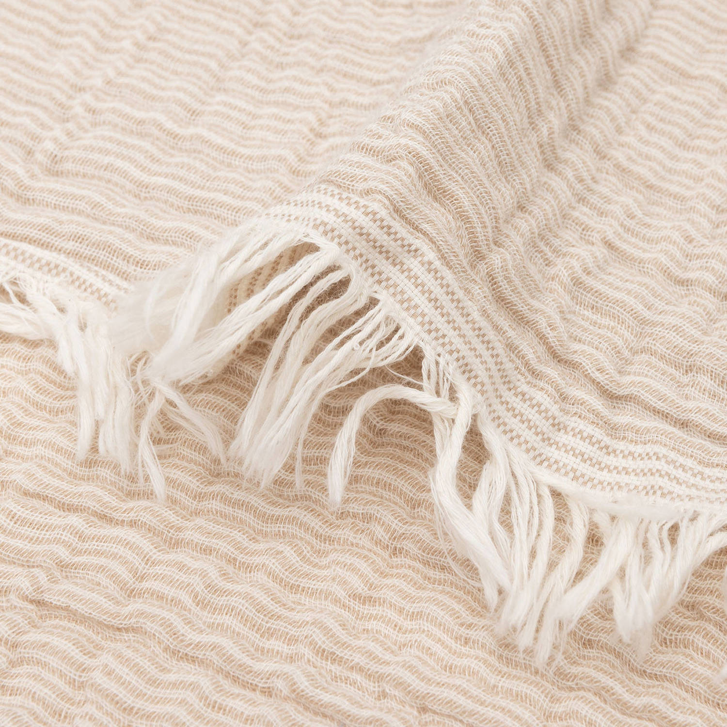 Jollein hydrofiele wiegdeken Fringe Stripe Biscuit Ivory