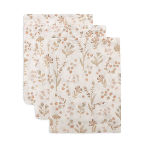 Jollein hydrofiel washandje Bloomy - set van 3 offwhite/beige afbeelding