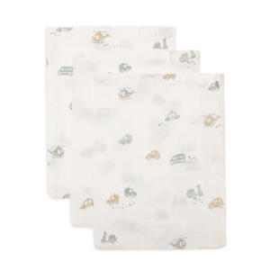 hydrofiel washandje On The Go - offwhite/blauw/beige (set van 3)