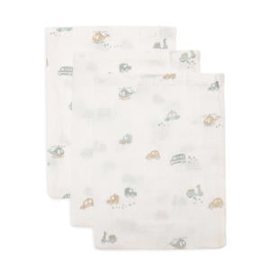 hydrofiel washandje On The Go - offwhite/blauw/beige (set van 3)