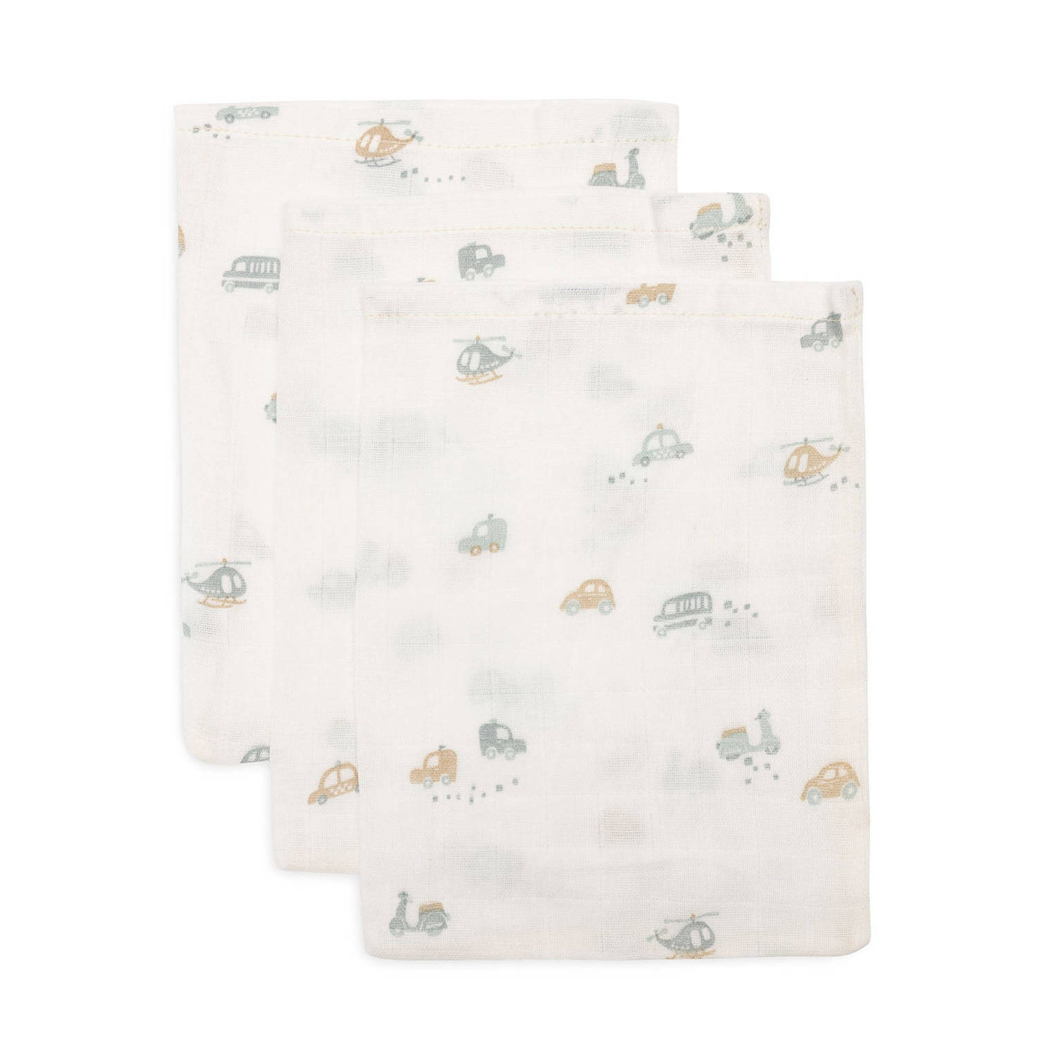 Jollein hydrofiel washandje On The Go set van 3 offwhite blauw beige