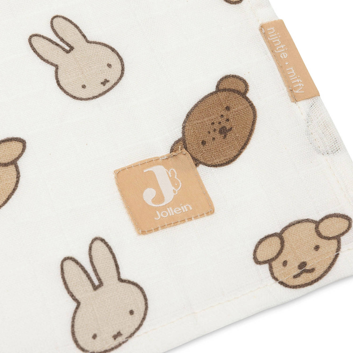 Jollein hydrofiele doek large Miffy and Friends set van 2 wit beige bruin