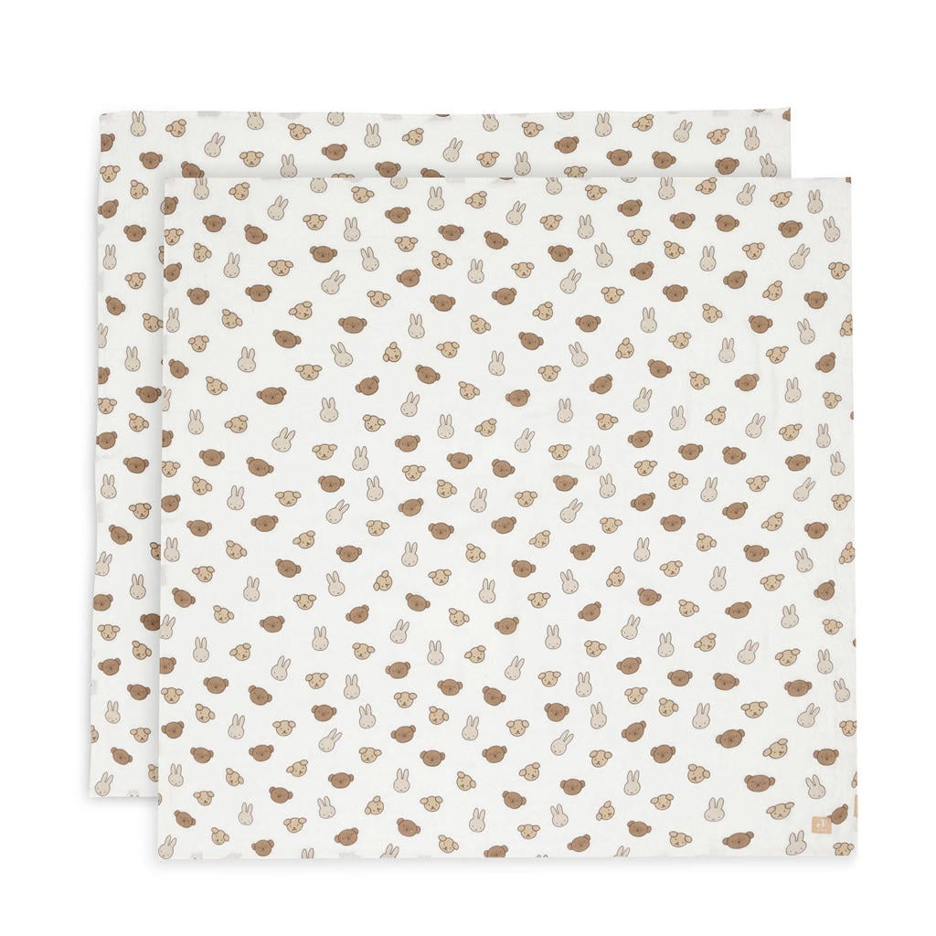 Jollein hydrofiele doek large Miffy and Friends - wit/beige/bruin (set van 2)