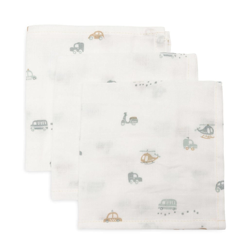 Jollein hydrofiel monddoekje On The Go - offwhite/blauw/beige (set van 3)
