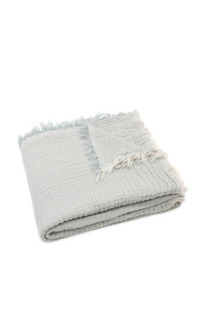 hydrofiele ledikantdeken Fringe Stripe - Sea Green/Ivory