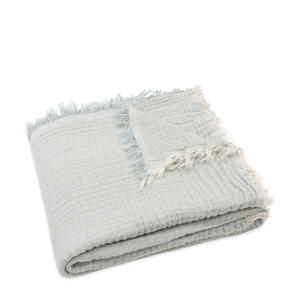 hydrofiele ledikantdeken Fringe Stripe - Sea Green/Ivory