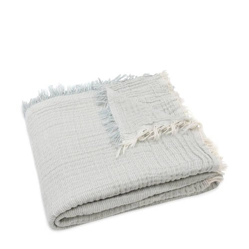 Jollein hydrofiele ledikantdeken Fringe Stripe - Sea Green/Ivory afbeelding