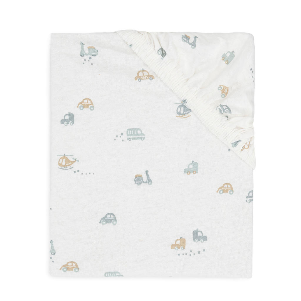 Jollein jersey wieg hoeslaken On The Go offwhite/blauw/beige