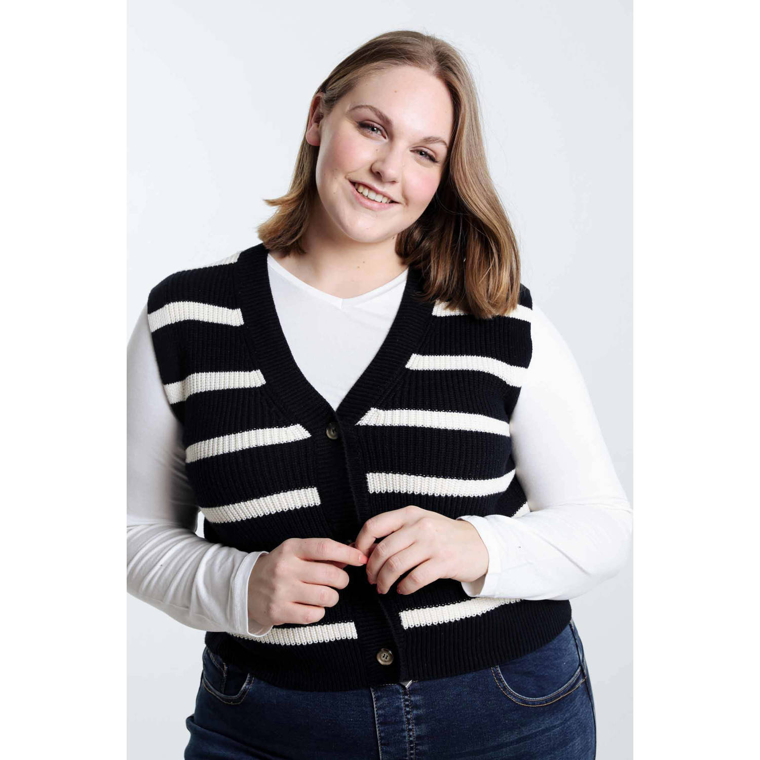 Paprika gilet marine fijn gebreid