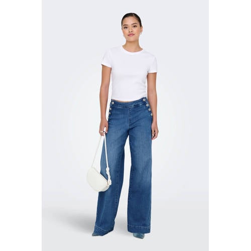 ONLY high waist wide leg jeans medium blue denim afbeelding