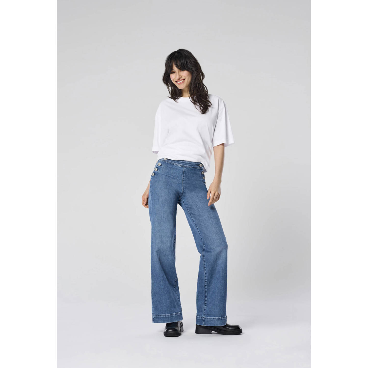 ONLY high waist wide leg jeans medium blue denim
