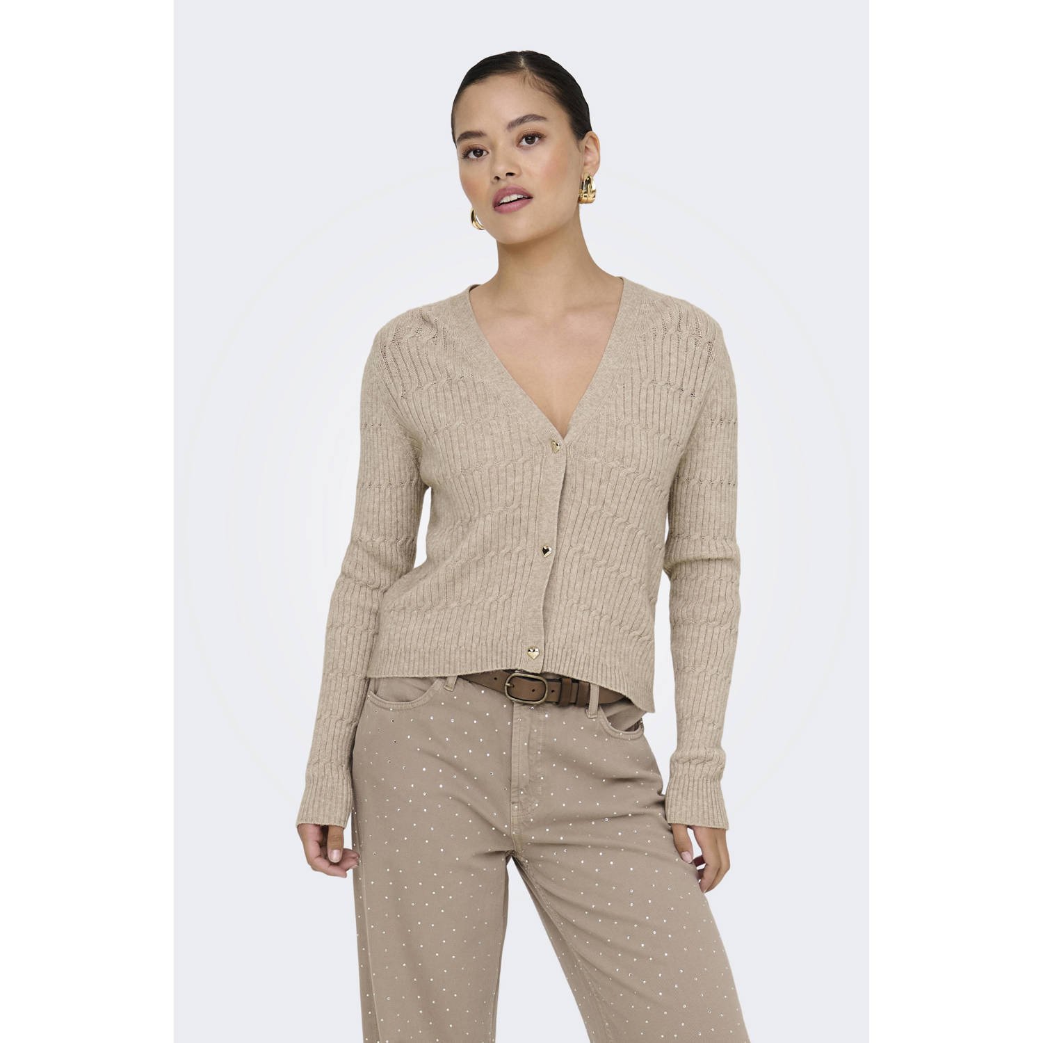 ONLY vest lichtbruin gebreid