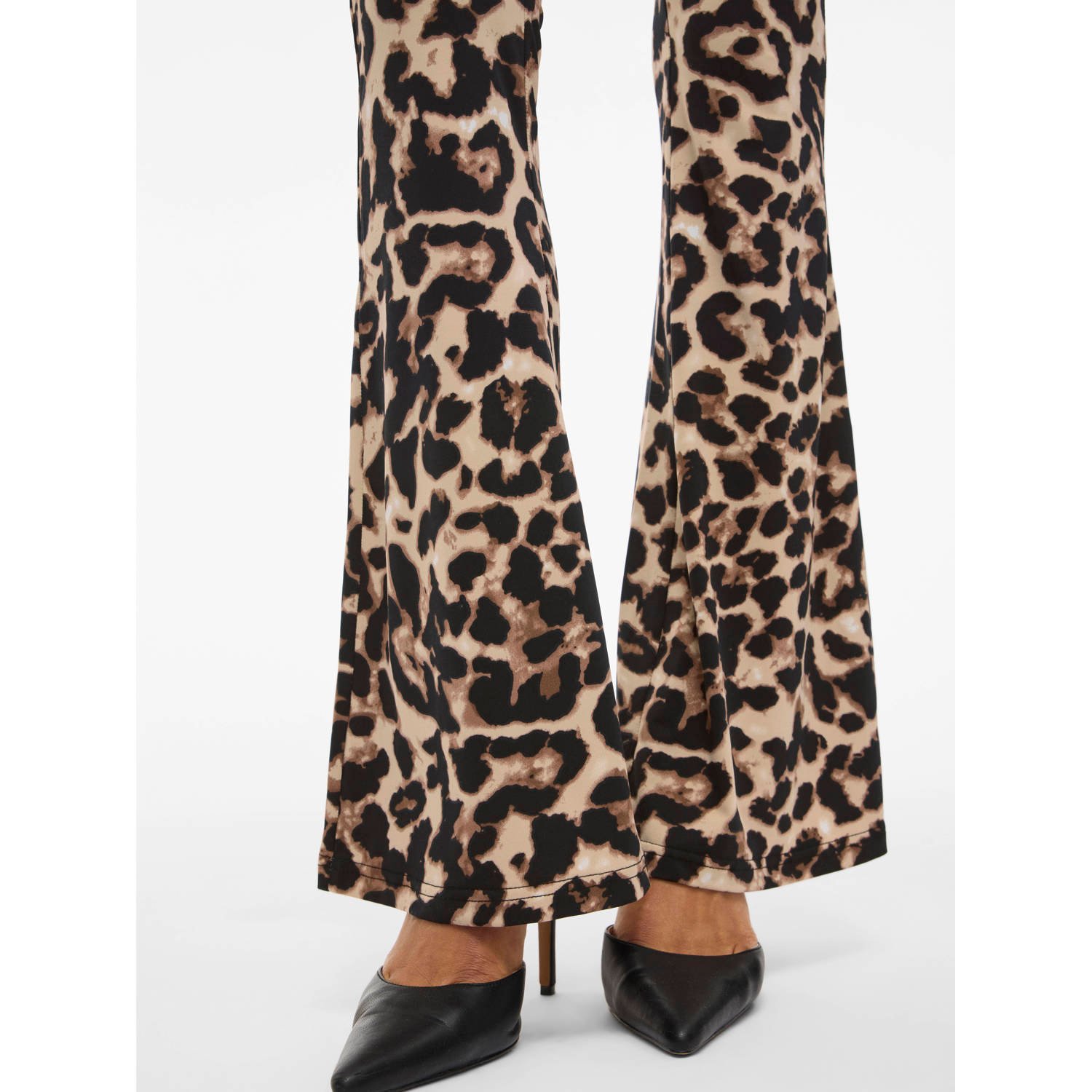 VILA flared legging met panterprint VILEOA zwart beige