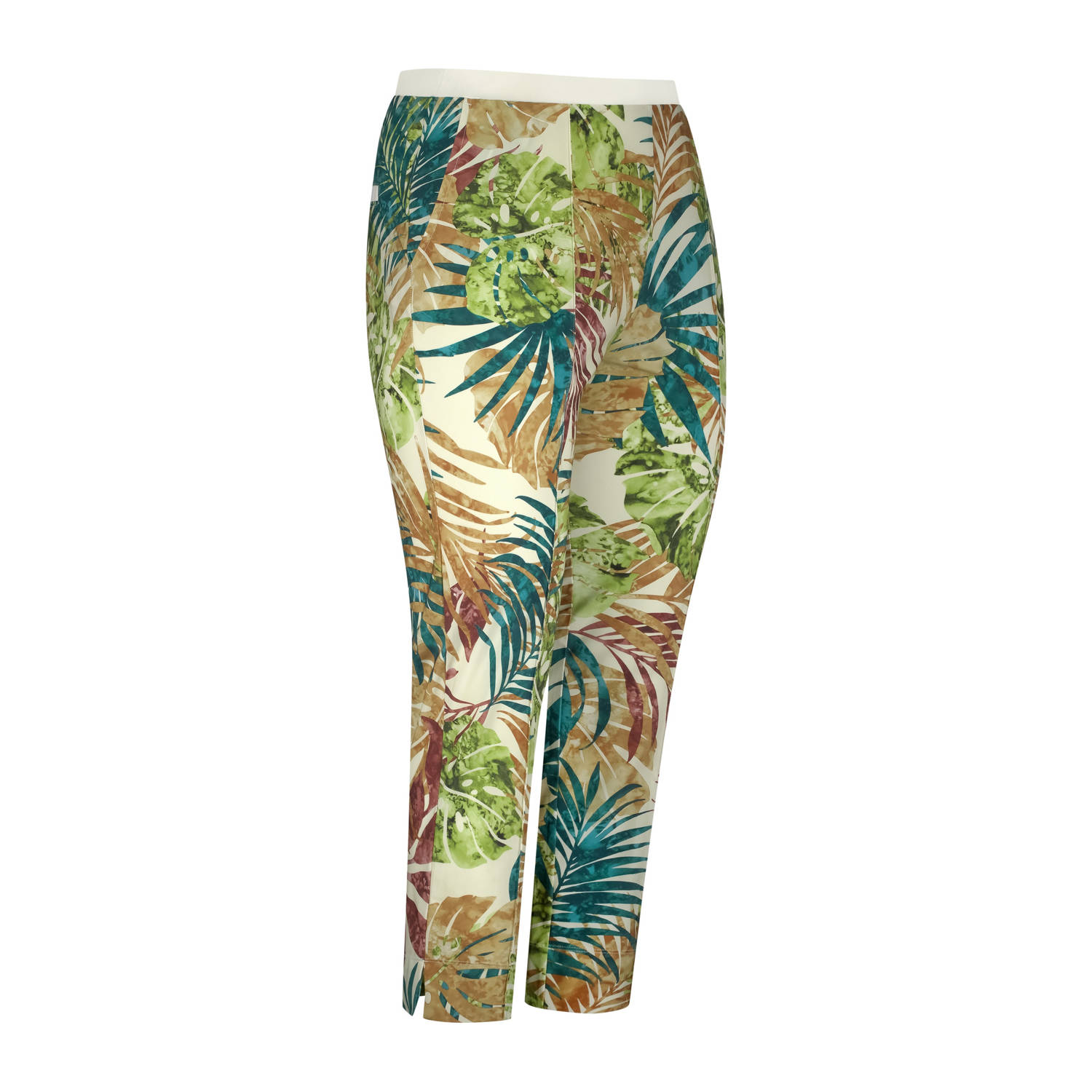 Plus Basics travelstof straight high waist broek groen