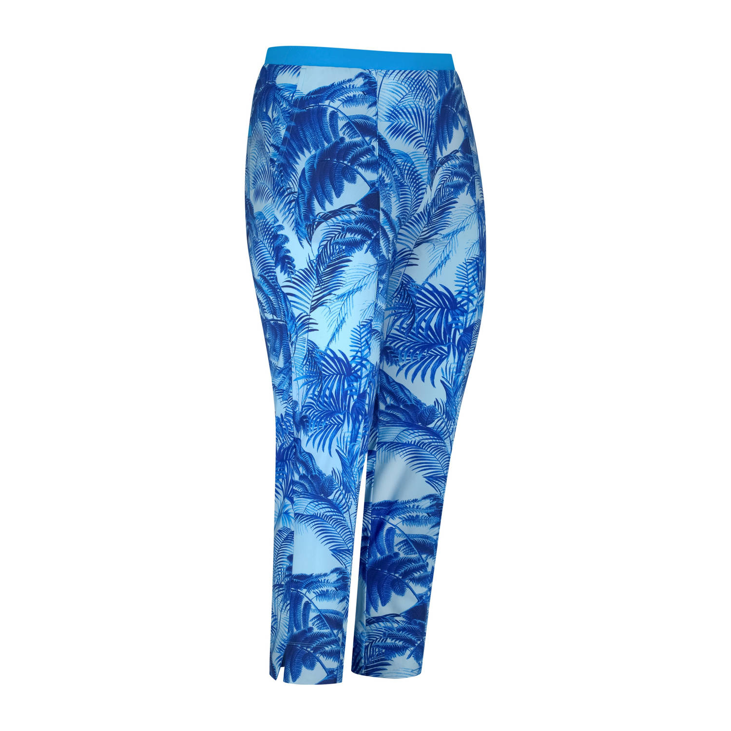 Plus Basics travelstof straight high waist broek blauw