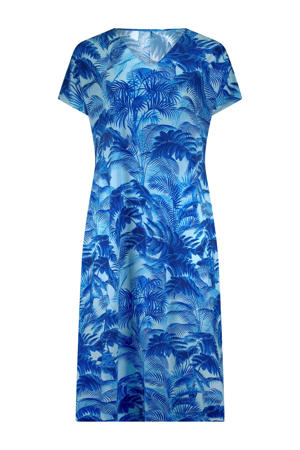 travelstof midi jurk blauw