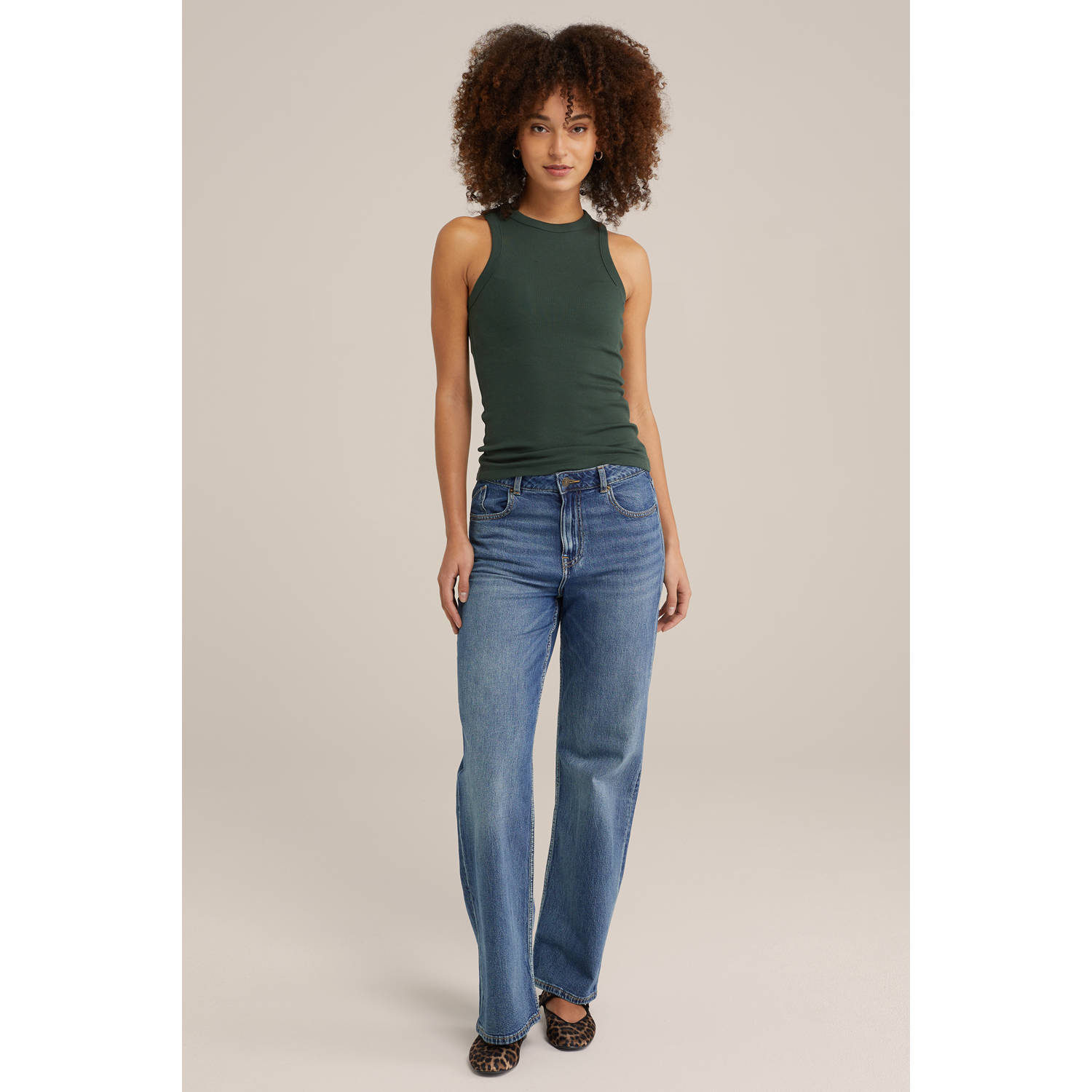 WE Fashion haltertop donkergroen rib gebreid