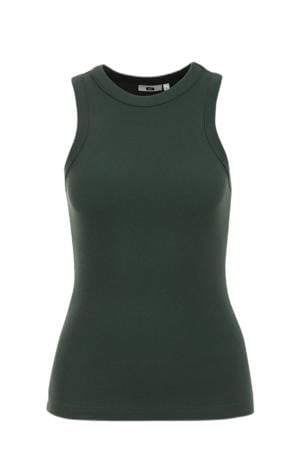 haltertop donkergroen rib gebreid