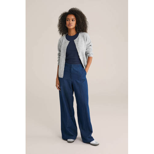 WE Fashion haltertop rib gebreid donkerblauw afbeelding