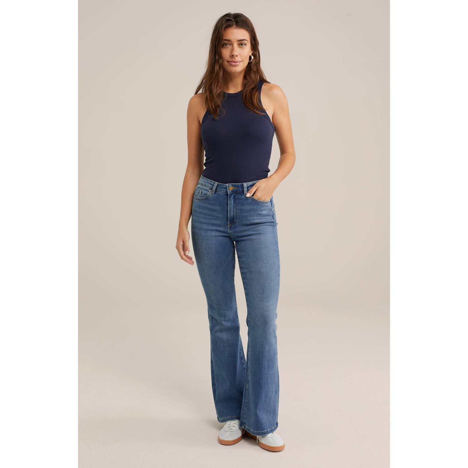 WE Fashion haltertop rib gebreid donkerblauw