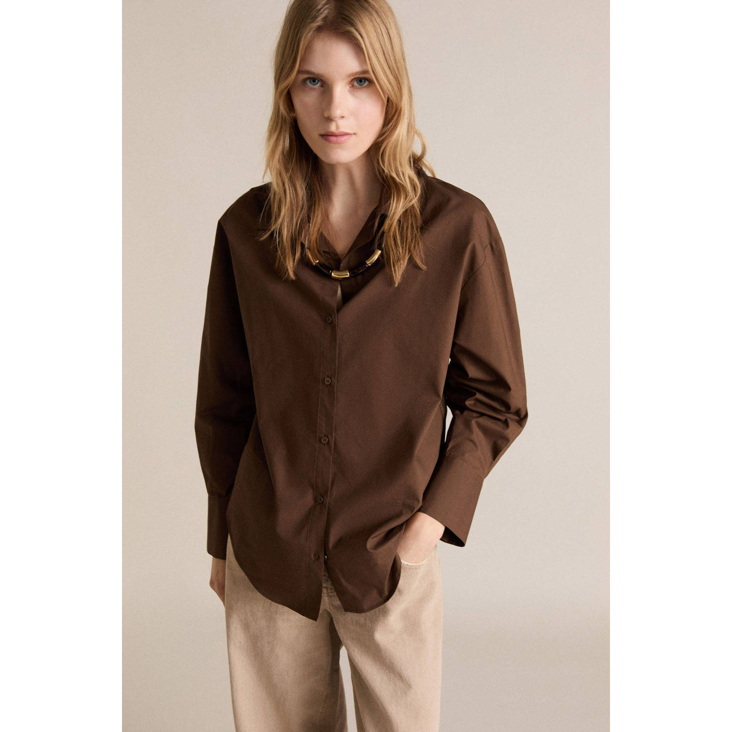 Mango blouse bruin
