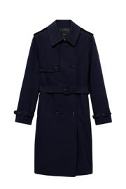 thumbnail: Donkerblauwe dames Mango trenchcoat van katoen met effen, lange mouwen, klassieke kraag, knoopsluiting en ceintuur