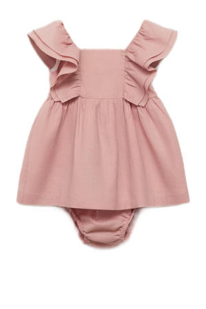linnen newborn baby jurk met bloomer roze
