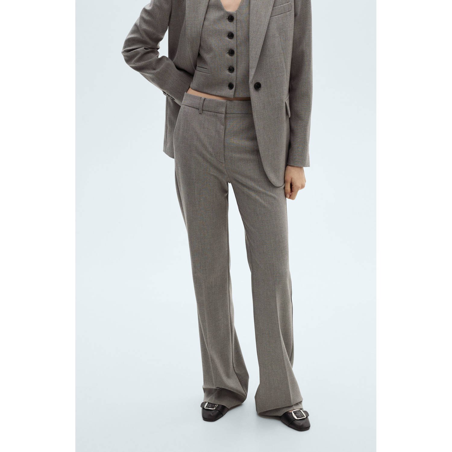 Mango flared regular waist pantalon grijs
