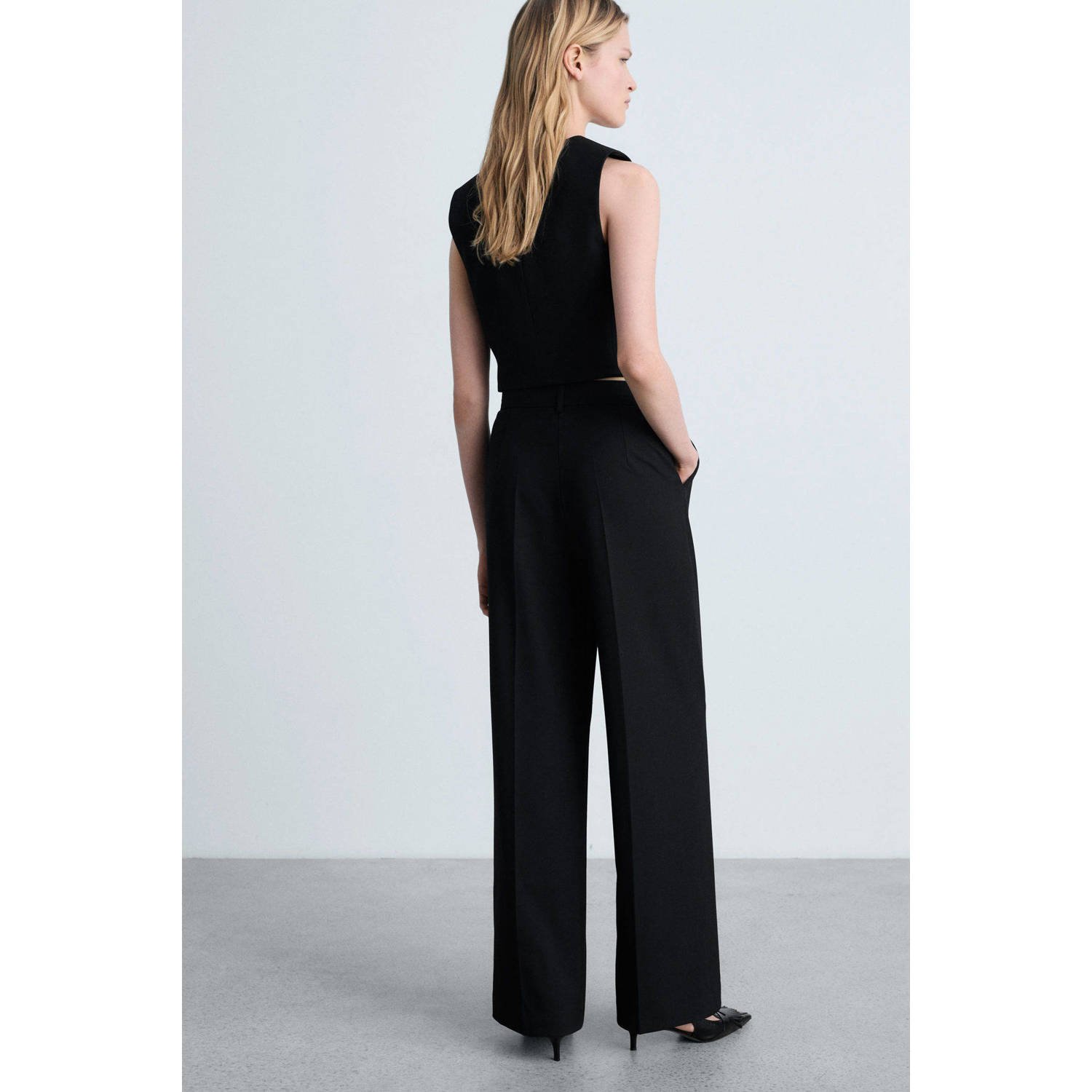 Mango straight regular waist pantalon zwart