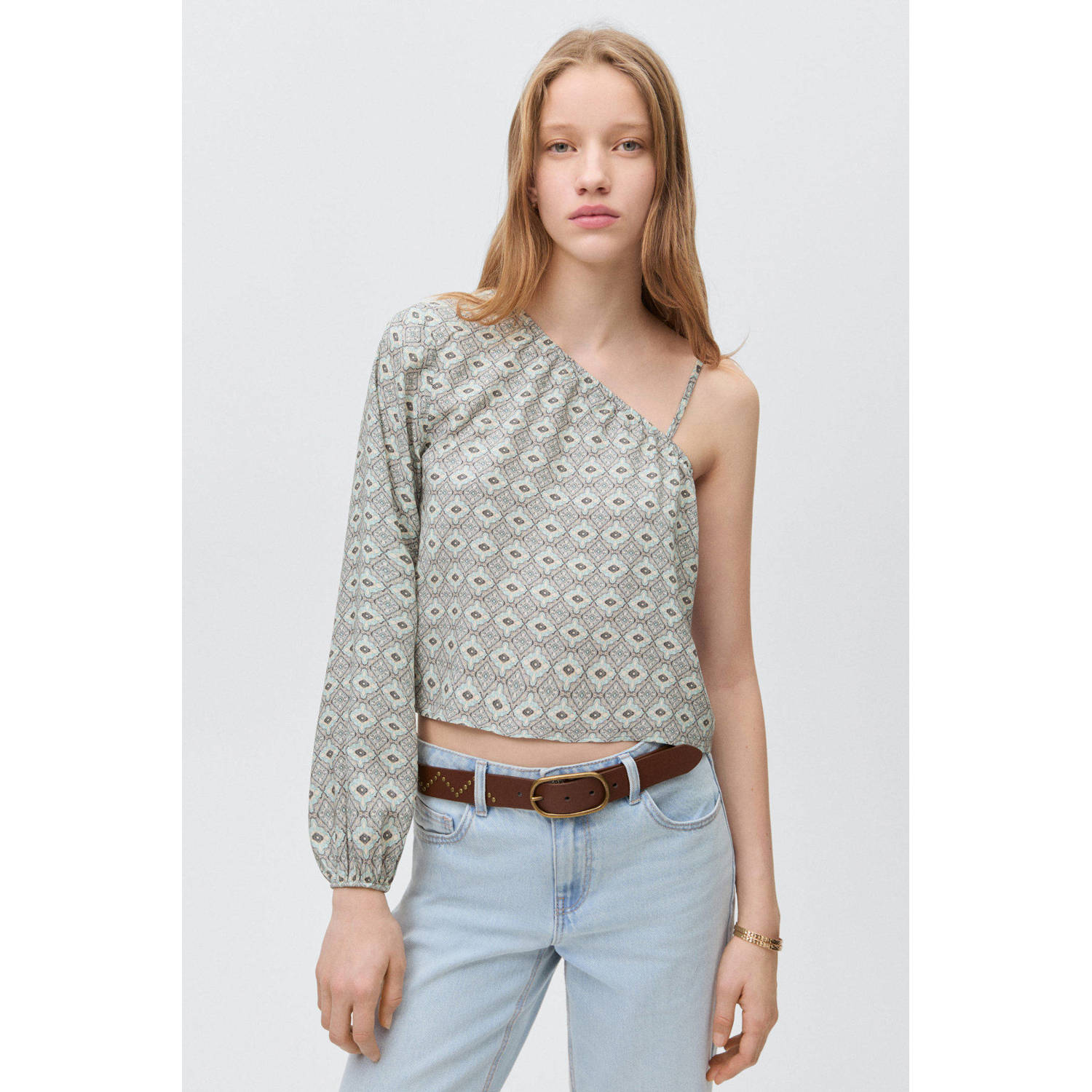 MANGO TEEN one shoulder top grijs