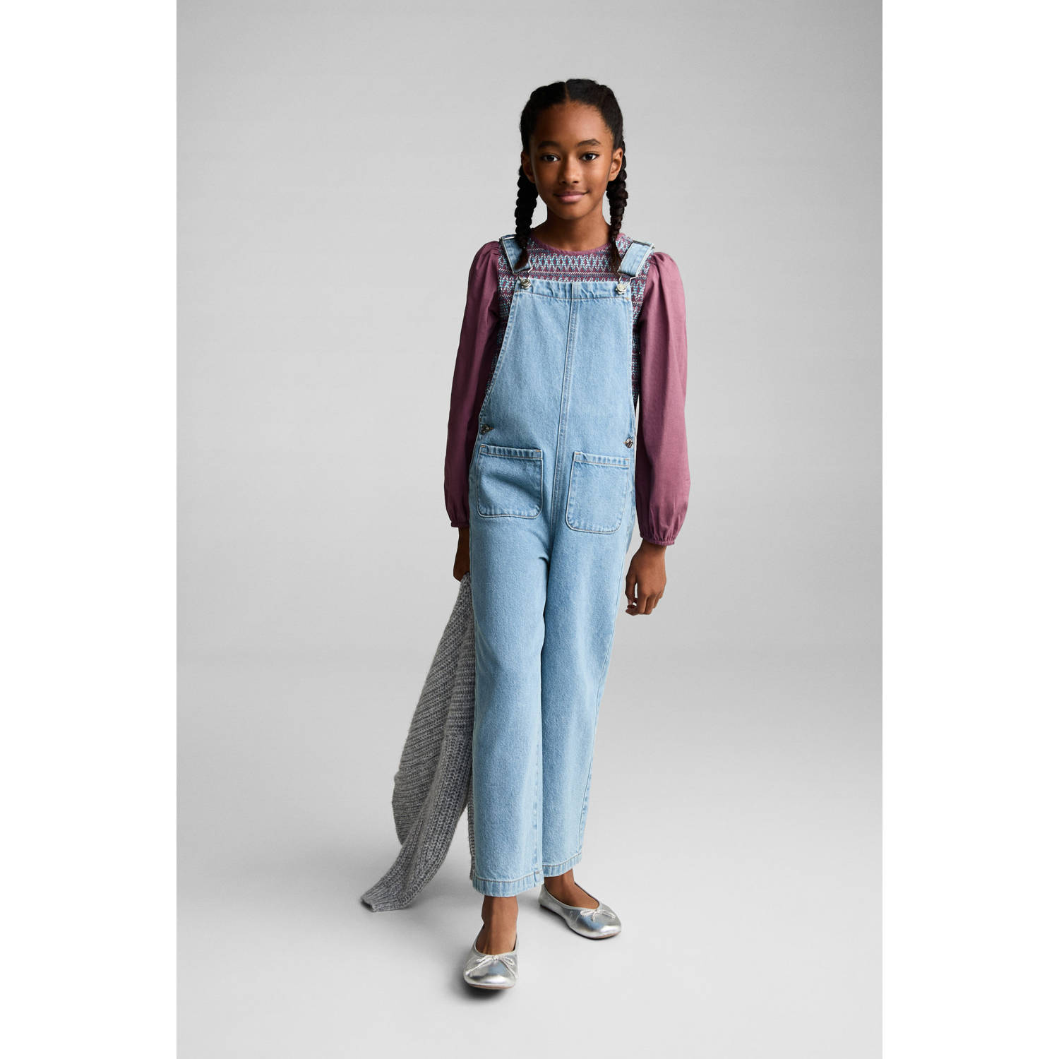 Mango Kids tuinbroek light blue denim