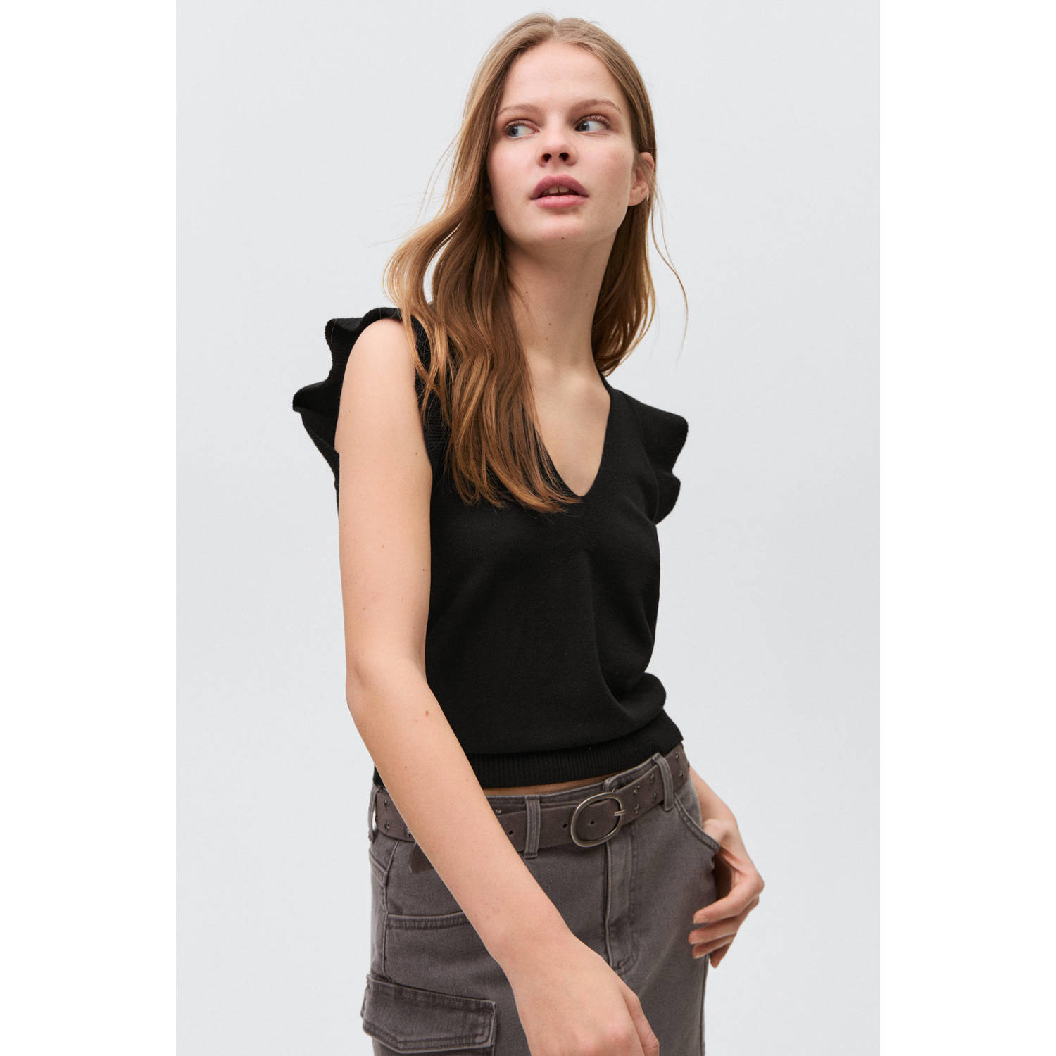 MANGO TEEN mouwloze top zwart fijn gebreid