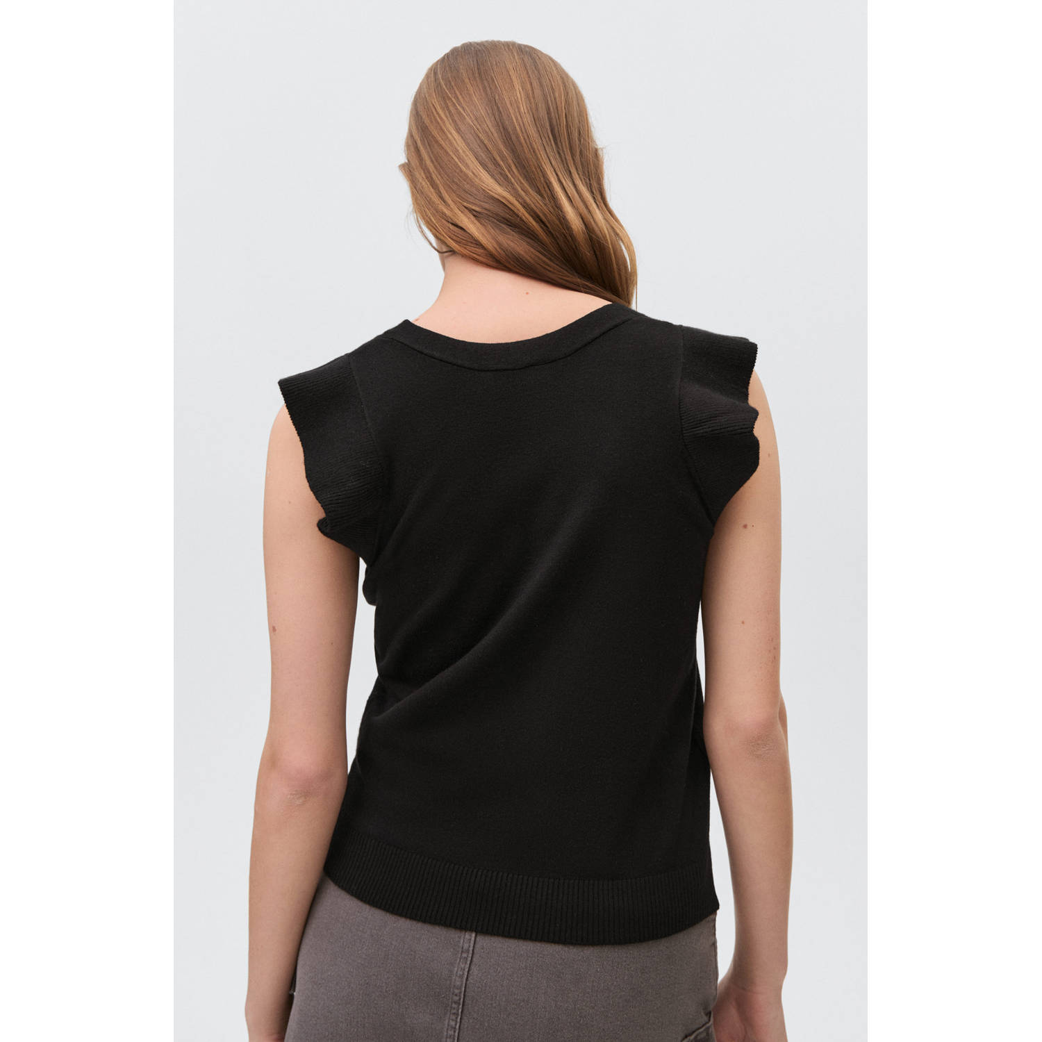 MANGO TEEN mouwloze top zwart fijn gebreid
