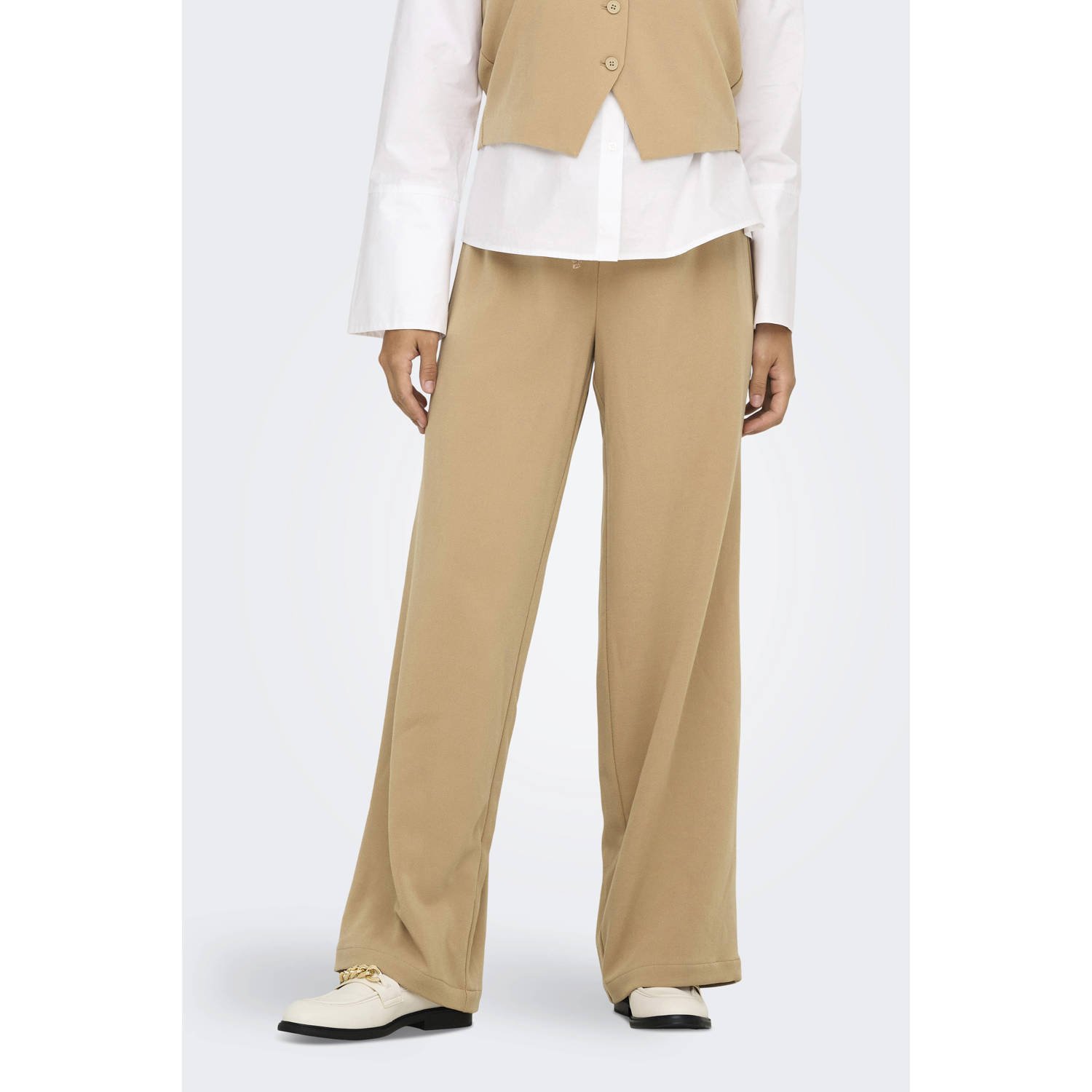 ONLY wide leg regular waist casual broek lichtbruin
