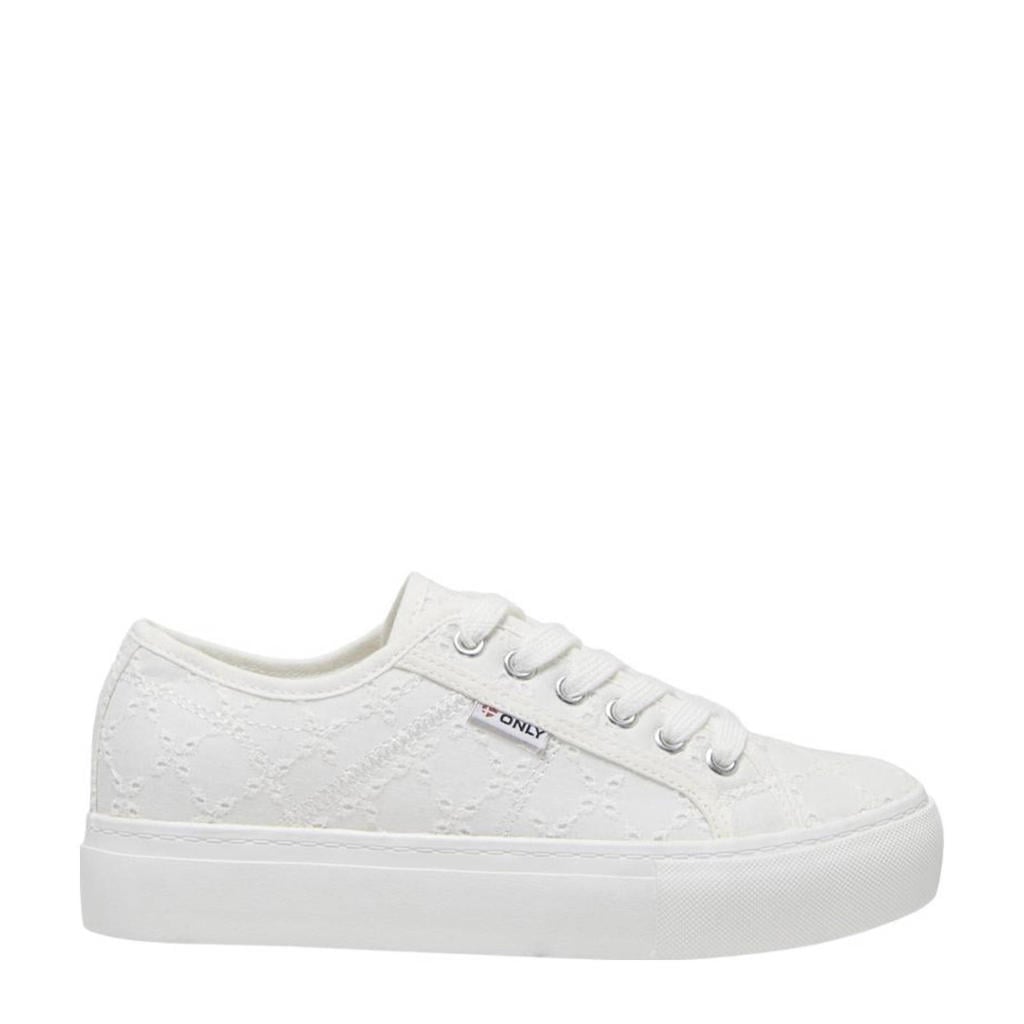 Witte dames ONLY sneakers van textiel met veters