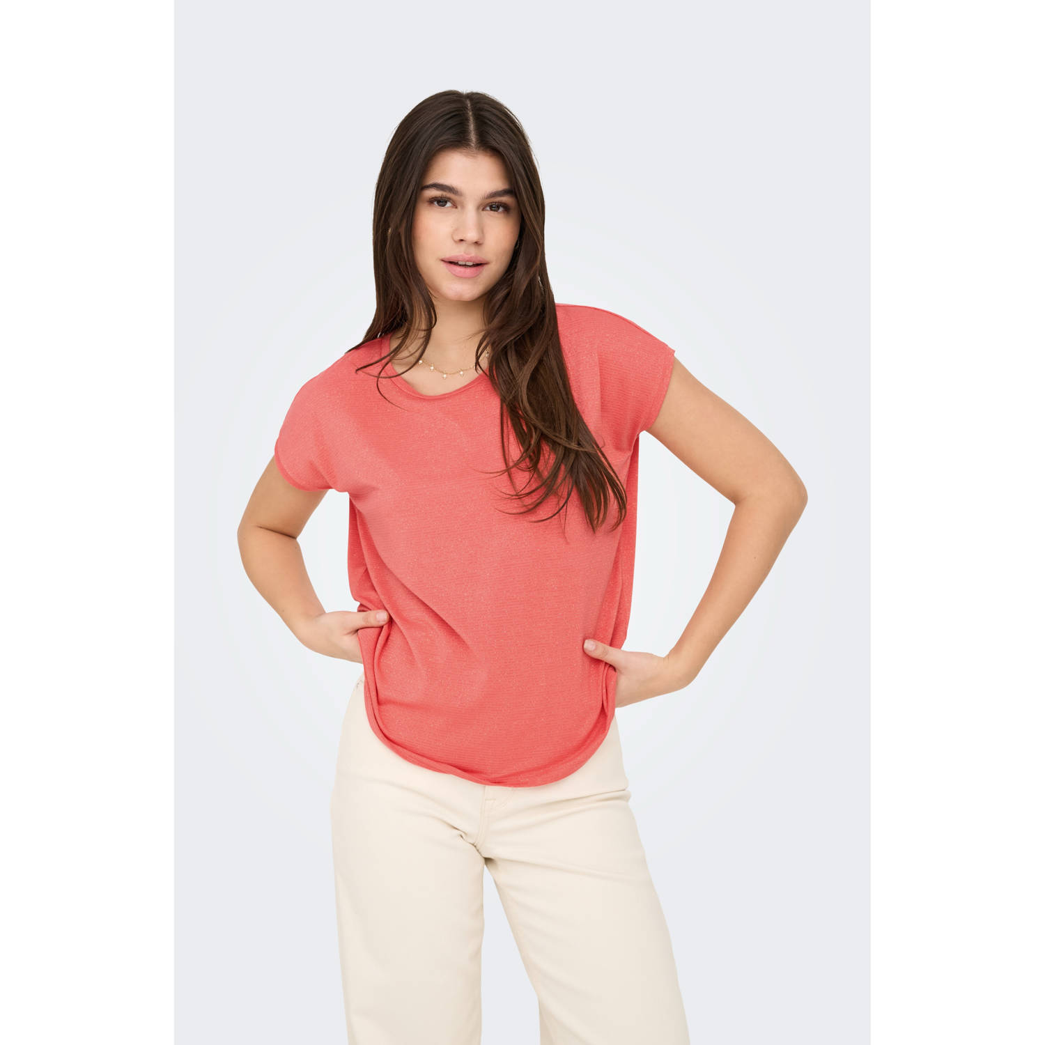 ONLY T-shirt koraalrood