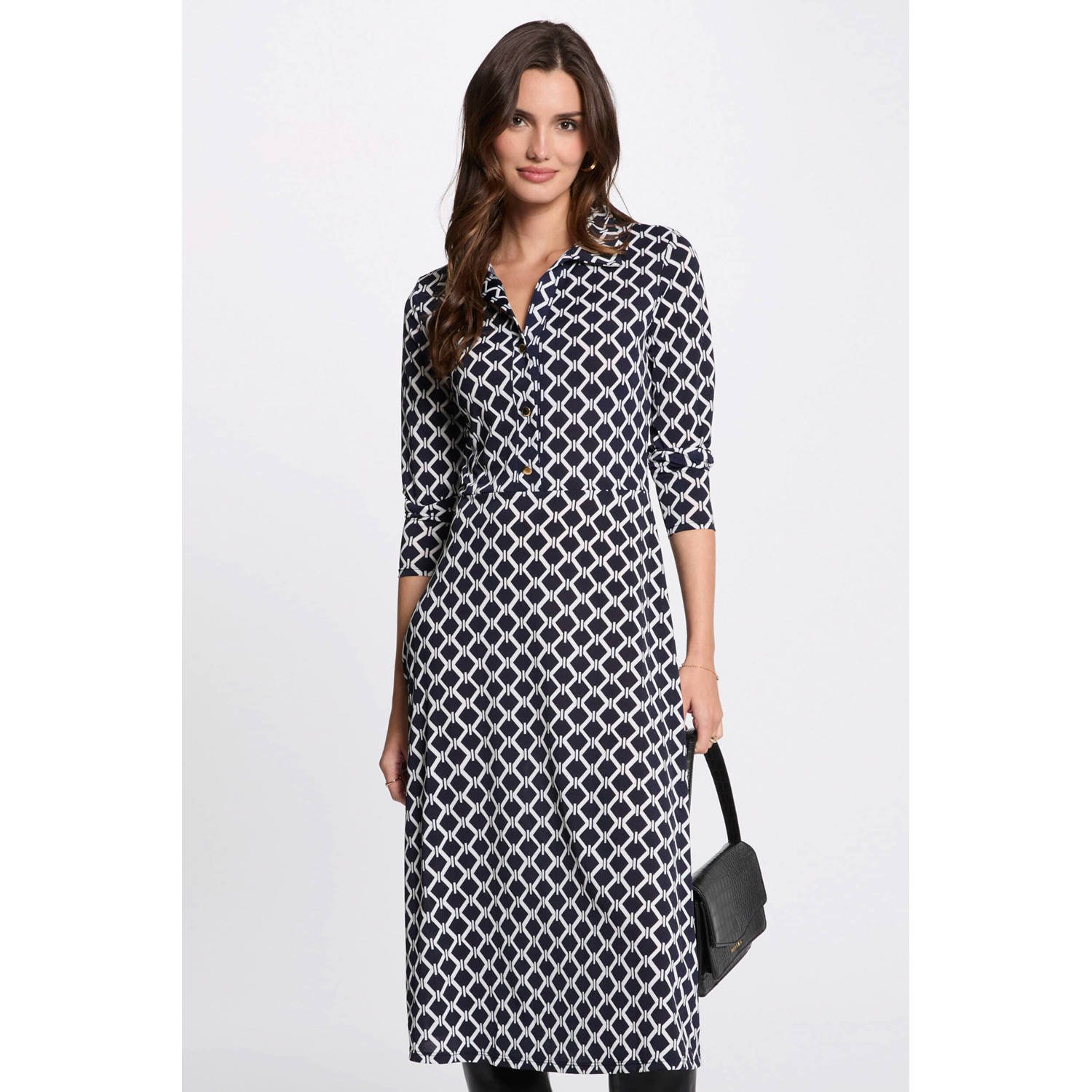 Morgan midi jurk marine wit