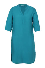 thumbnail: Blauwe dames Paprika A-lijn jurk van viscose met effen, korte mouwen, V-hals en split