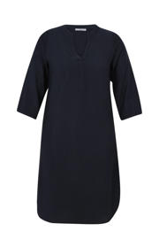 thumbnail: Marineblauwe dames Paprika A-lijn jurk van viscose met effen, korte mouwen, V-hals en split