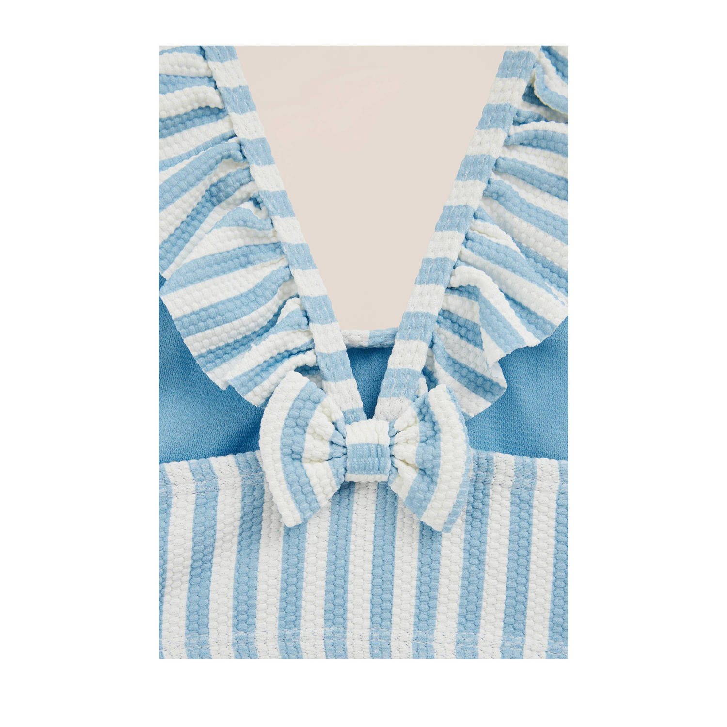 WE Fashion bikini met ruches lichtblauw wit