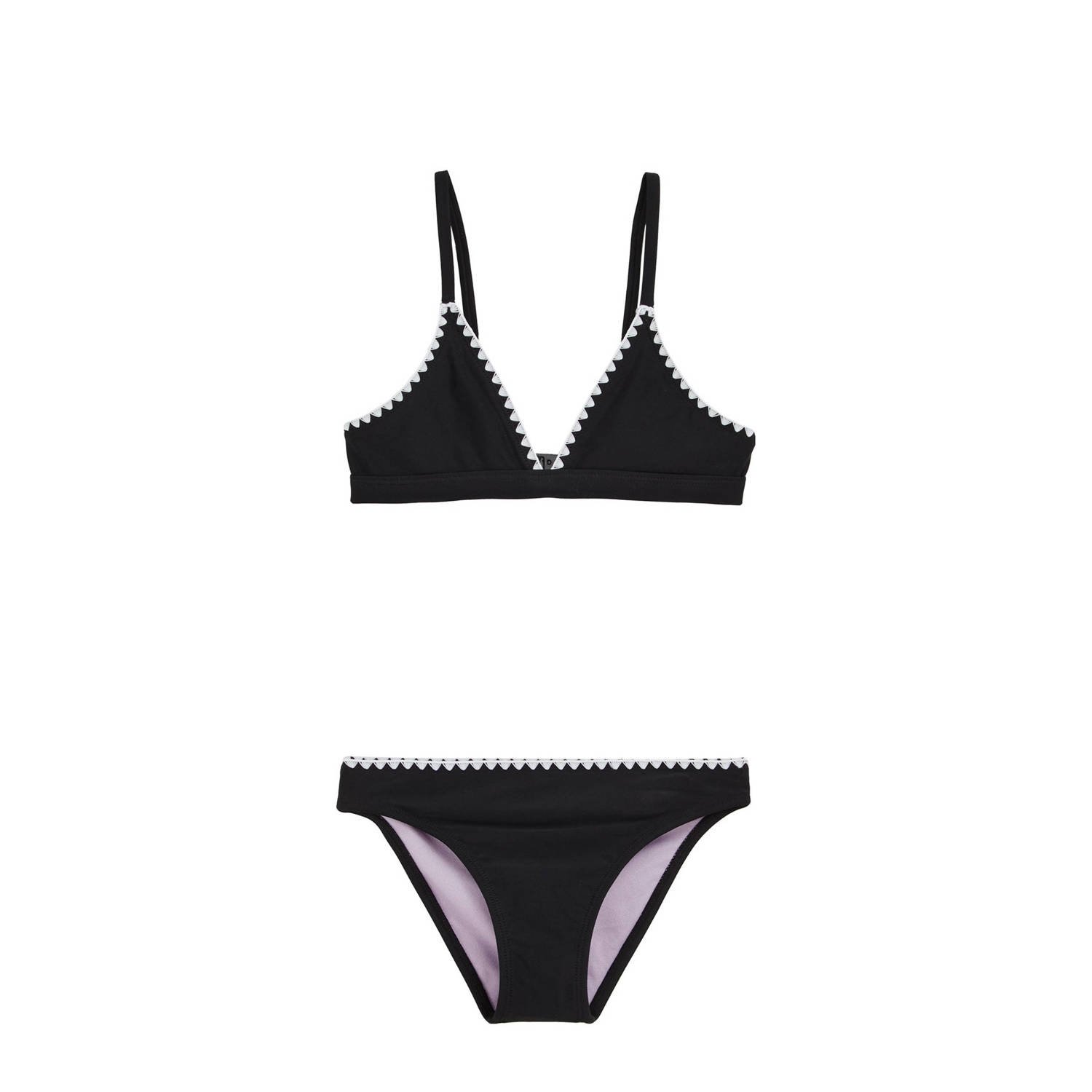 WE Fashion Bikini met contraststiksel zwart wit