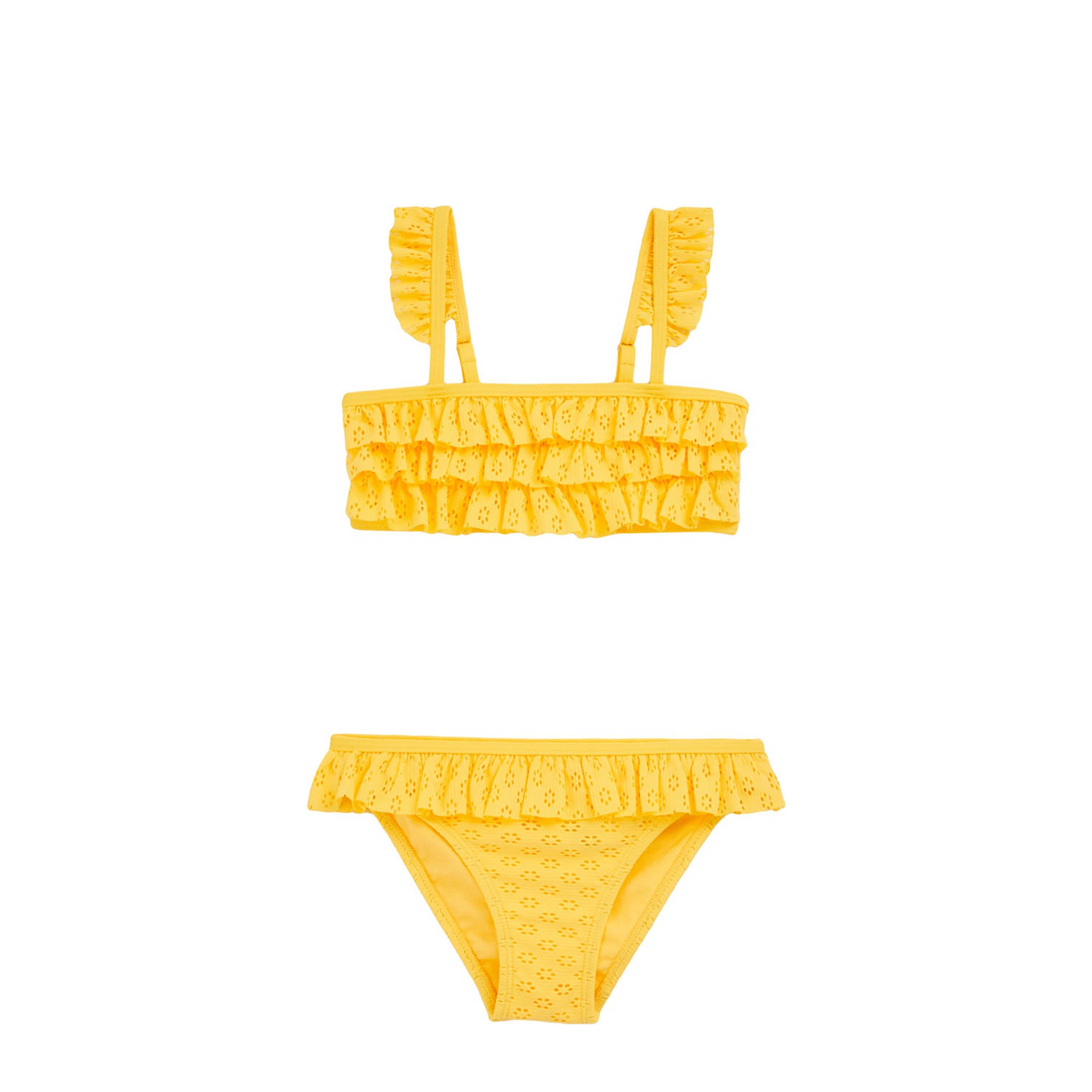 WE Fashion Bikini met smockwerk en ruches geel