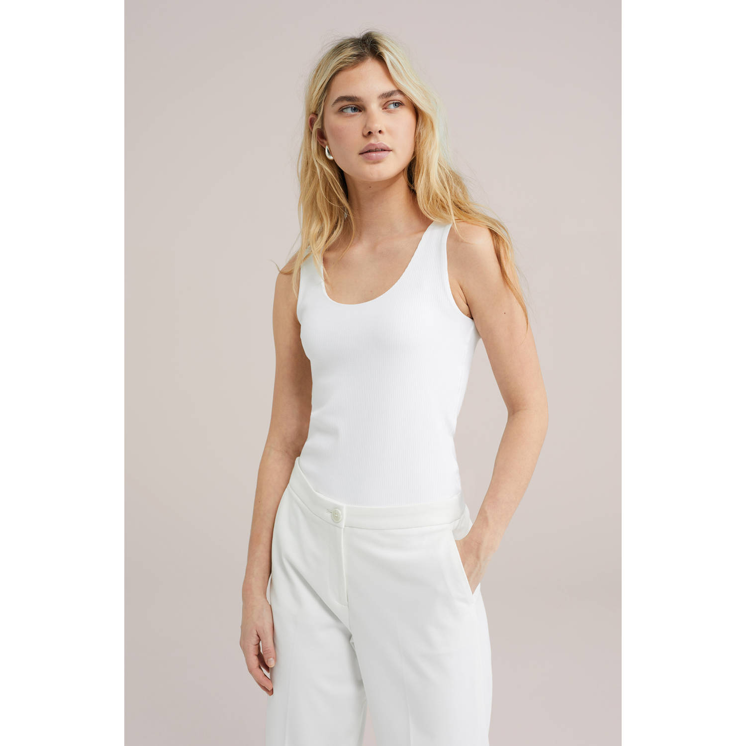 WE Fashion singlet wit rib gebreid