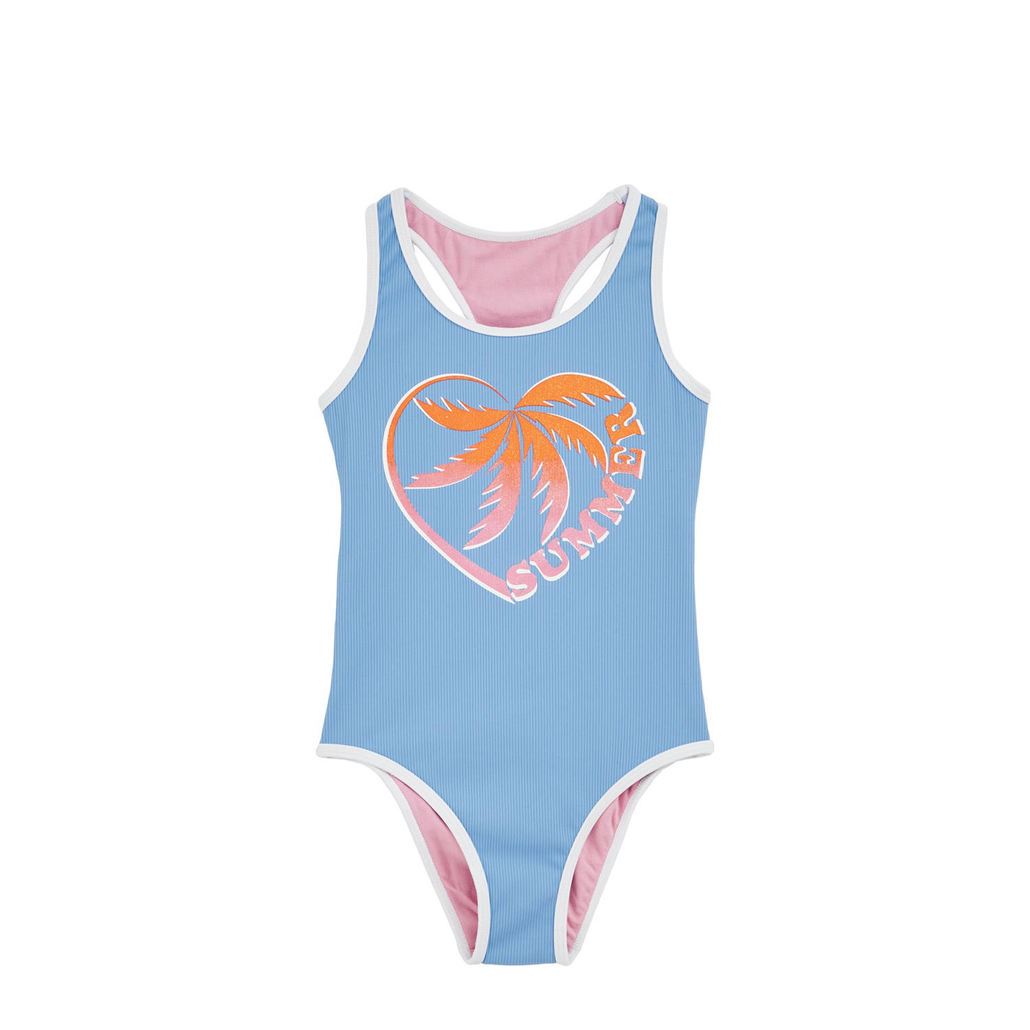 WE Fashion Racerback badpak lichtblauw roze oranje