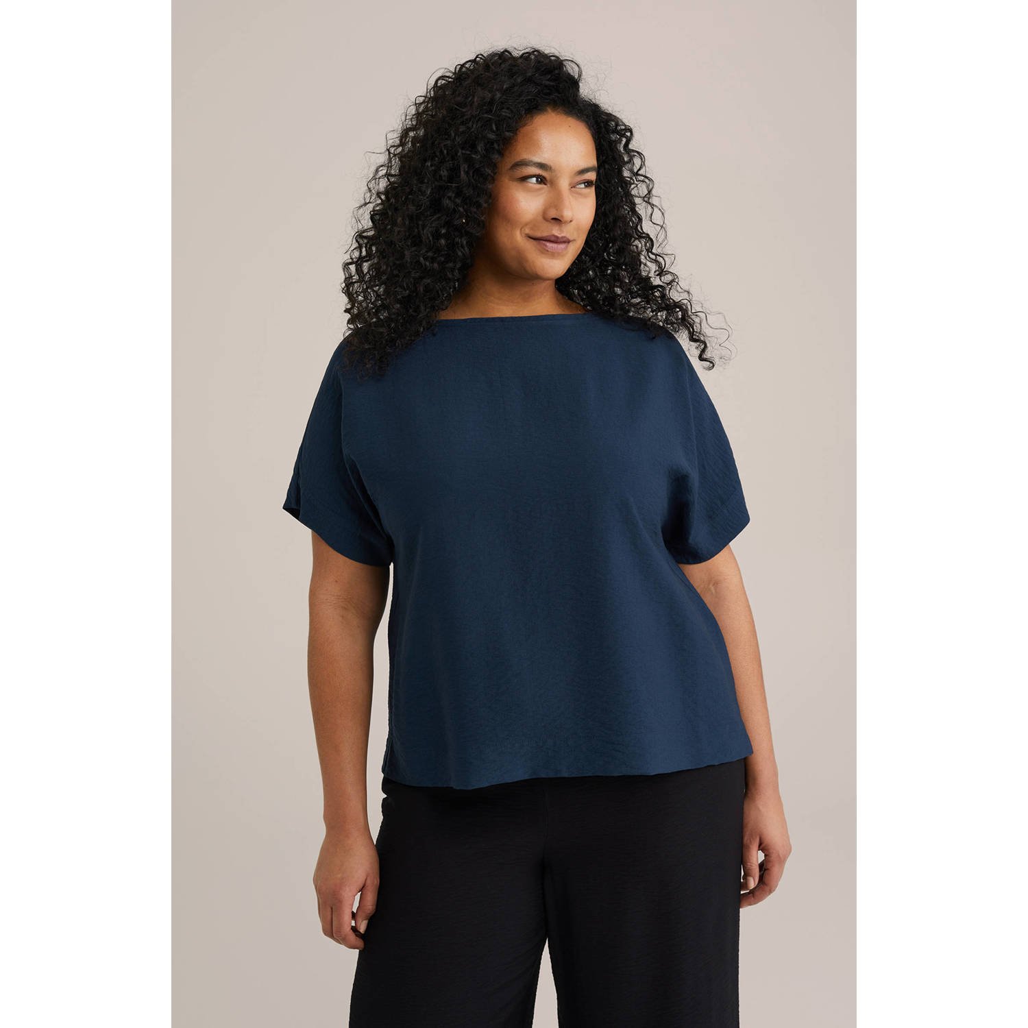 WE Fashion Curve top donkerblauw